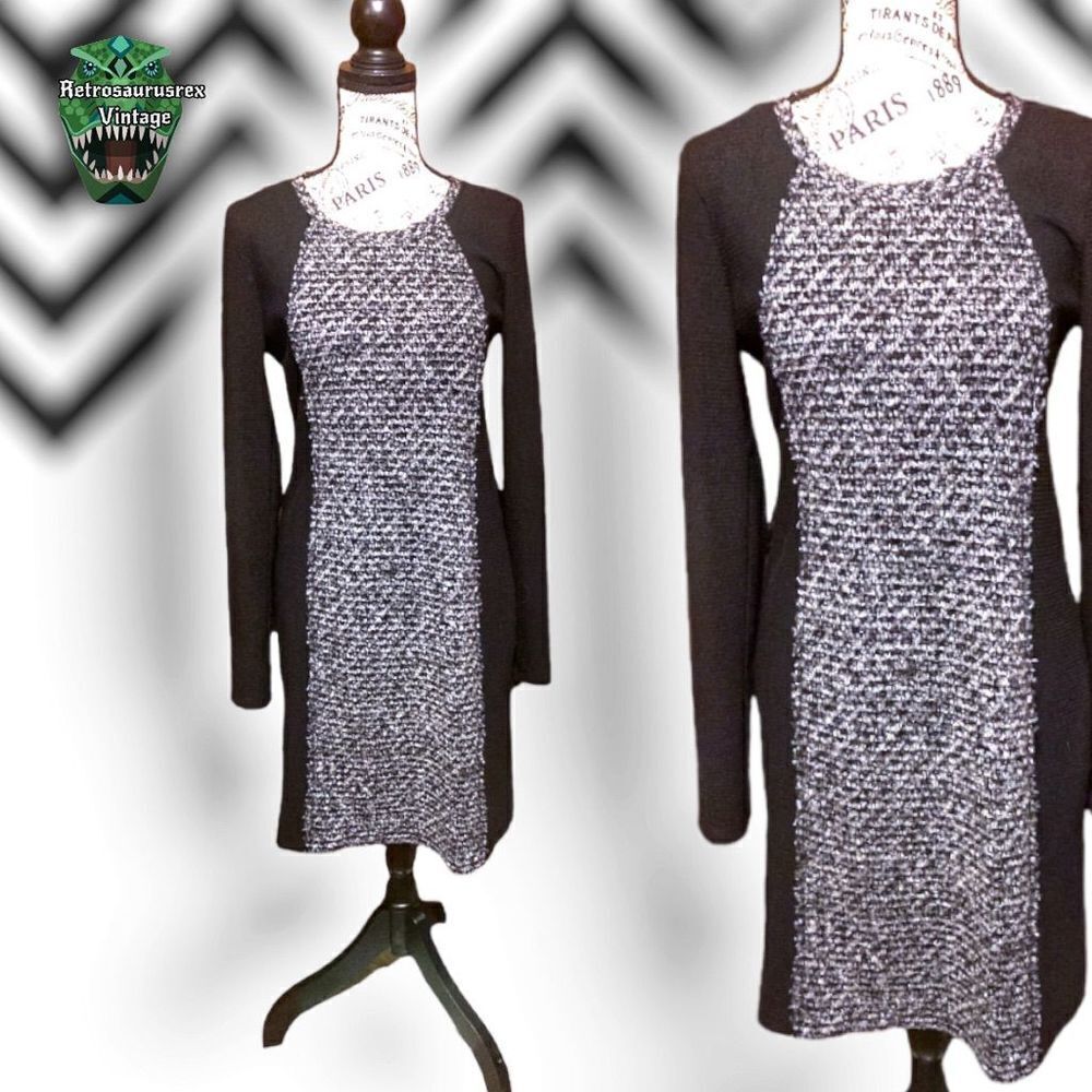 HEM & Thread Black & Gray Thermal Knit Sweater Dress, Medium
